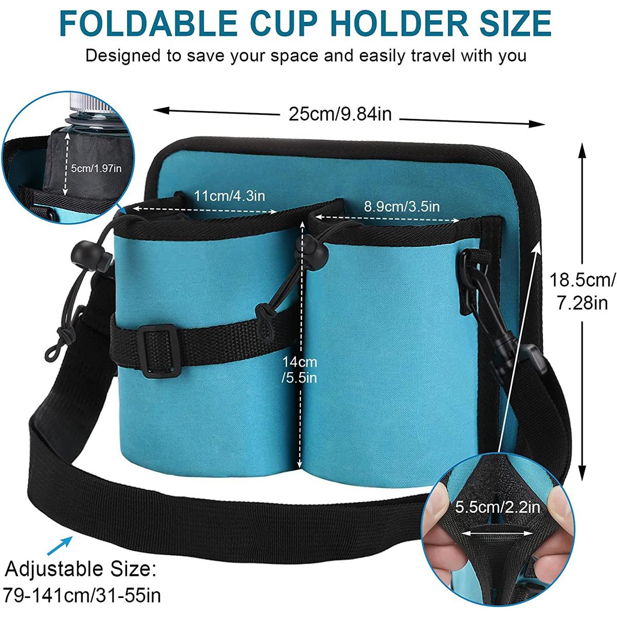 

Luggage Travel Cup Holder Free Hand Drink Caddy 2Coffee Mugs Holder Thermal Insulation Drink Bag w/ Shoulder Strap Zipper Pocket озеро синього кольору