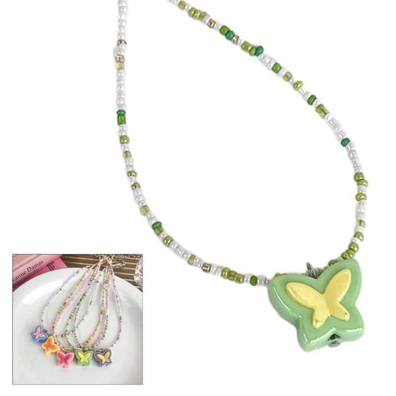 Acrylic Butterfly Beaded Necklaces Butterfly Pendant Choker Beads Chokers Party Accessories Gift for Women Girlfriends