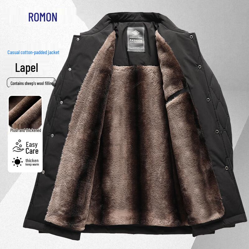 Romon Men's Diamond Quilted Wool Blend Winter Jacket