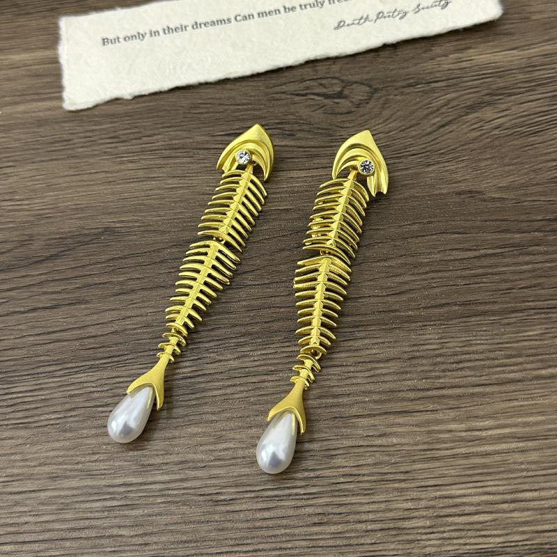 Nischen-Design-Sinn Kreativ Einzigartige Persönlichkeit Fischskelett-Ohrringe Temperament Fischschwanz Perlenanhänger Ohrringe