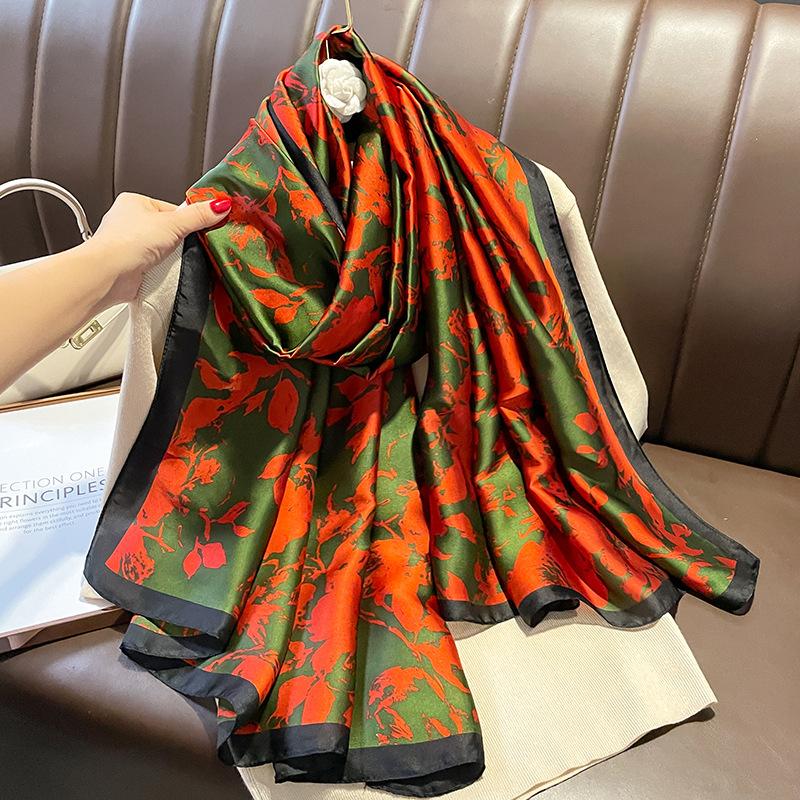 Spain Fashion Brand Women Silk Scarf Luxury Floral Stain Pashmina Shawls and Wraps Foulard Femme Bufandas Beach Hijab 180*90Cm