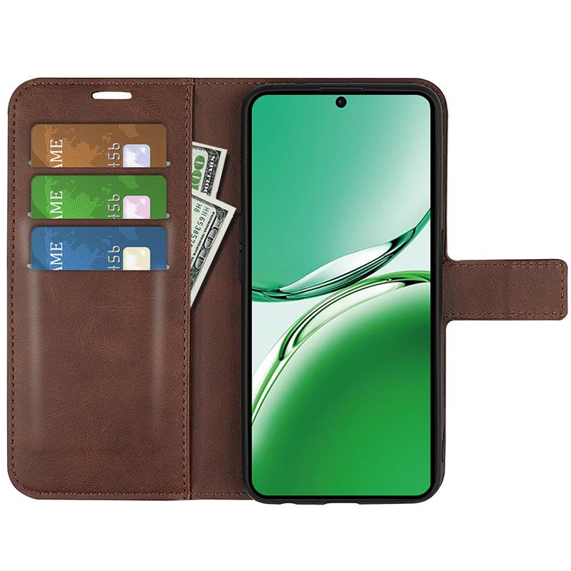 

For Oppo Reno12 F 5G Stand Case Calf Texture Shockproof Leather Phone Cover Light Brown