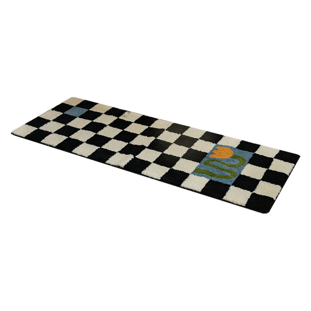 Runner Rug Black White Plaid Pattern Vintage Style Water Absorbent Stain Resistant Runner Carpet