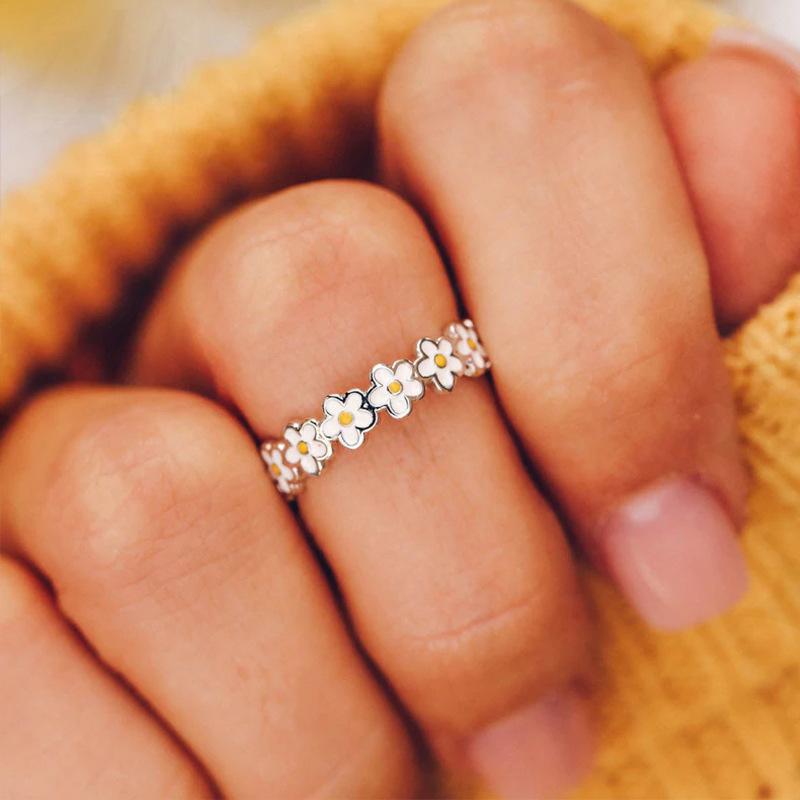 Korean And Japanese Cute Flower Ring, Student Sweet Little Daisy Ring, Pastoral Ring For Women