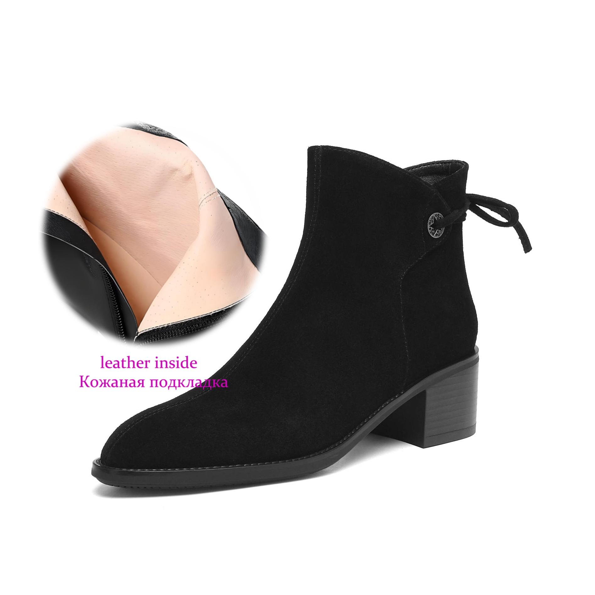 Krazing Pot Коровья замша Нубук Круглый носок Толстый каблук Ботильоны Челси Размер 42 Слипоны Женские Ботильоны до щиколотки с бантом-бабочкой 34 7554₽