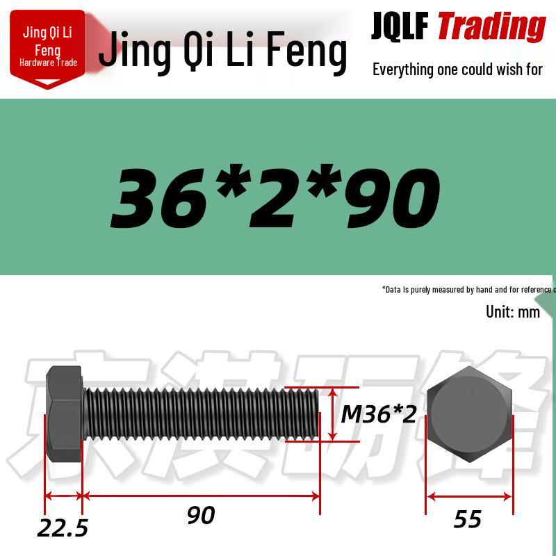 12.9 Grade Black High-Strength External Hex Bolt, Medium Tooth, Full Thread, M10-M36