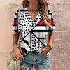 2025 Vintage Flower Pattern 3d Print Ethnic T-shirt Women Fashion V-Neck Short Sleeve Oversized Casual Tops Tees Ladies Clothing