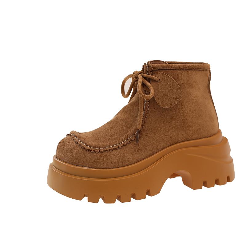 

Fashion Platform Ankle Boots Women Flats Shoes 2025 Trend New Fashion Winter Snow Boots Suede Casual Sneakers Woman Lace Up Botas Mujer 35 верблюд