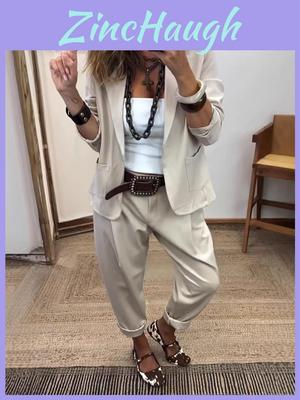 Women Spring Casual Suit Set With Blazer And Pants For Office And Daily Wear