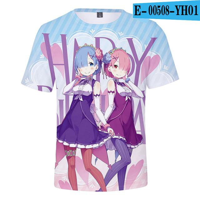Re Zero 3D potištěné tričko s krátkým rukávem pro léto Muži Ženy Kreslené oblečení Rem a Ram Japonská anime košile Trička