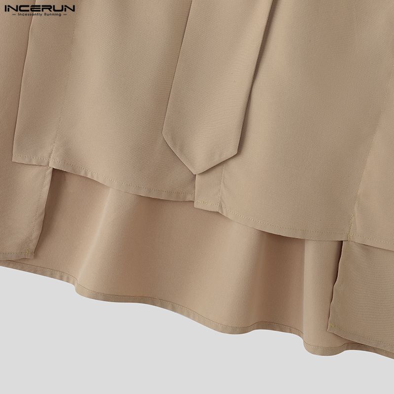 INCERUN Men Tie Lapel Neck Short Sleeve Buttons Irregular Casual Oversized Shirts