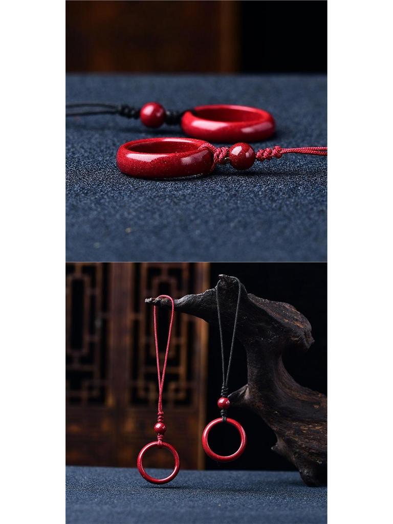 Cinnabar Phone Chain Lanyard with Purple Gold Sand USB Pendant & Anti-Lost Ring for Couples