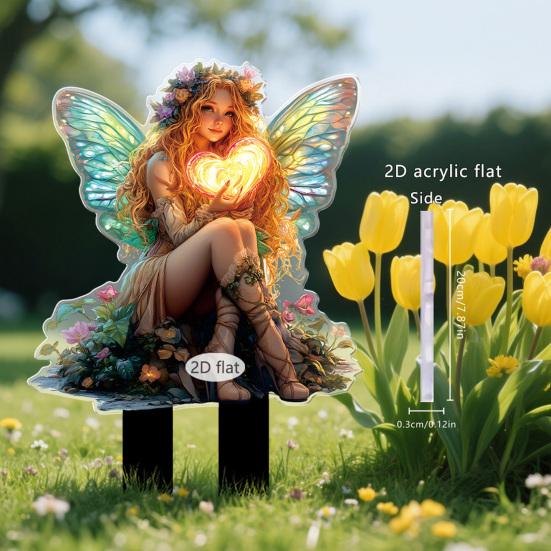 Feengarten-Stab mit Laterne, 2D Acryl-Elfen-Außenhof-Dekoration, UV-bedruckte Gartenkunst für Rasen Topfpflanzen, Geschenk für Frauen