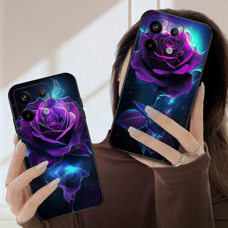 Dark Purple Rose For Redmi Note 10 11 Note12S 12 13 14 Pro Plus 5G 14S 4G 13ProPlus 9S 9 P ro 13C 14C silicone soft phone case