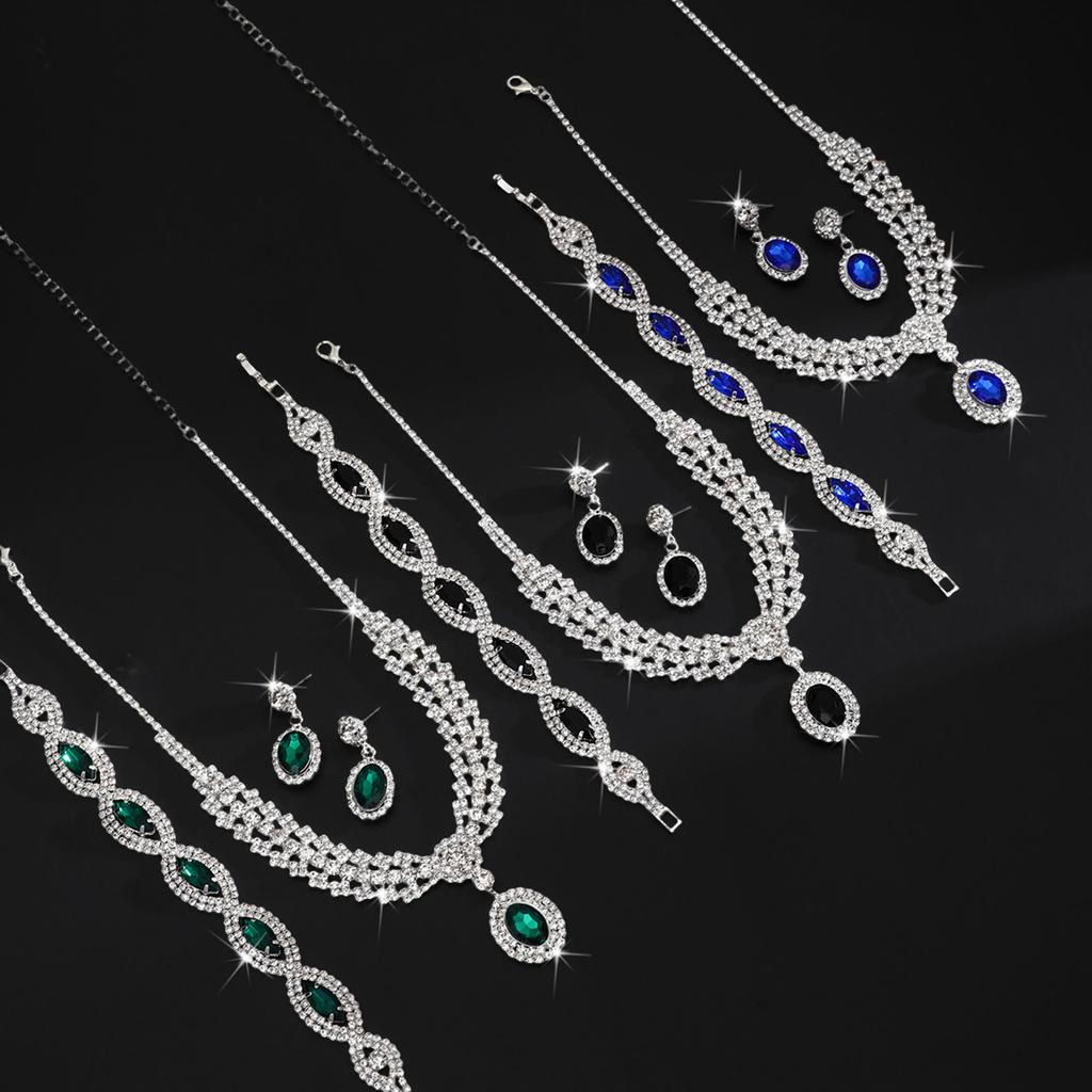 Luxuriöses Qualitäts-Tropfen-Halsketten-, Ohrring- und Armband-Schmuckzubehör-Set für Hochzeitskleider und Formelle Kleidung