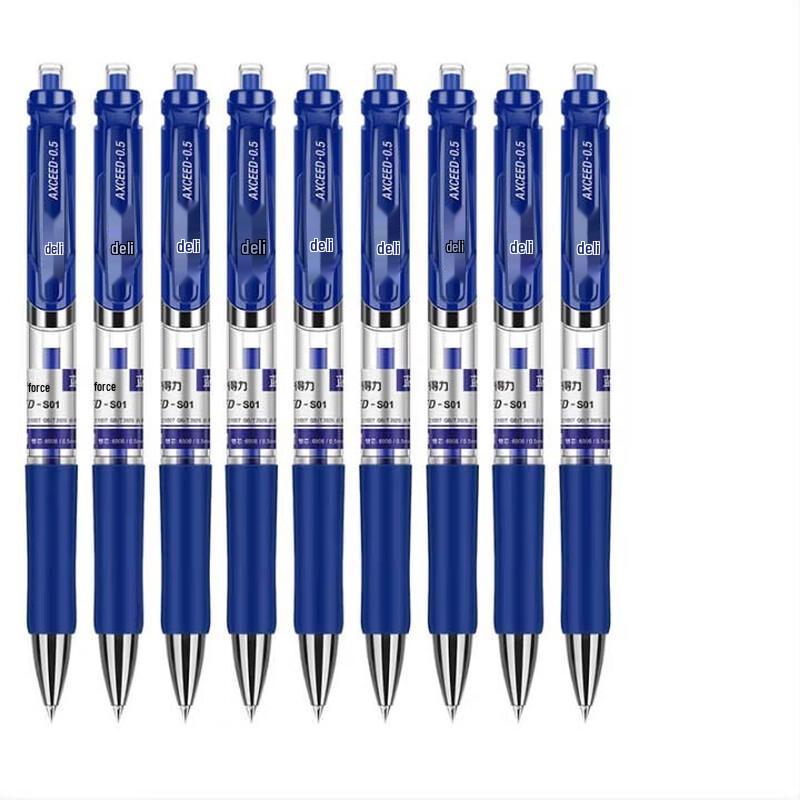 Deli S01 Ret retractable Gel Pens, Blue, 0.5mm, 12-Pack