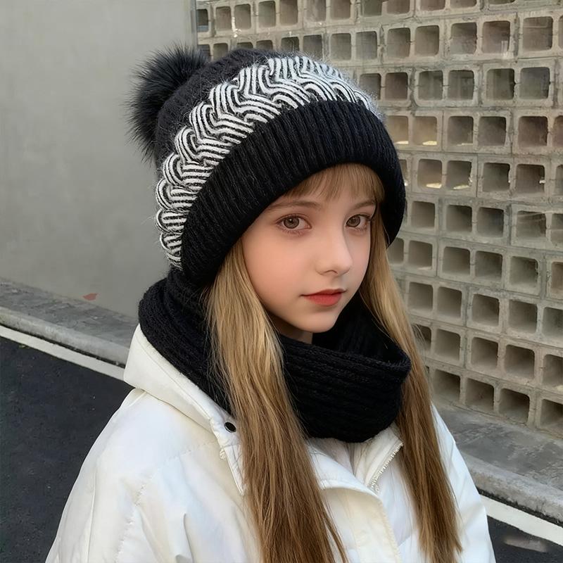 1PC Hat Windproof Earmuffs Knitted Hat Integrated Scarf Cozy Ear-Protecting Warm Set Fashionable