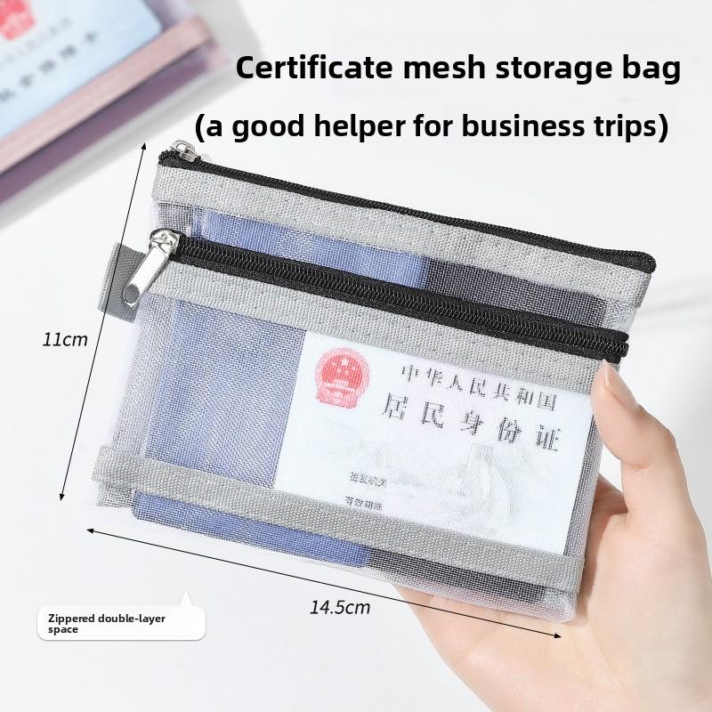 Double-layer Mesh Storage Bag, ID Card Storage Bag, Five-color Zipper Bag for ID Cards and Passports, Portable Small Card Case for Bank Cards