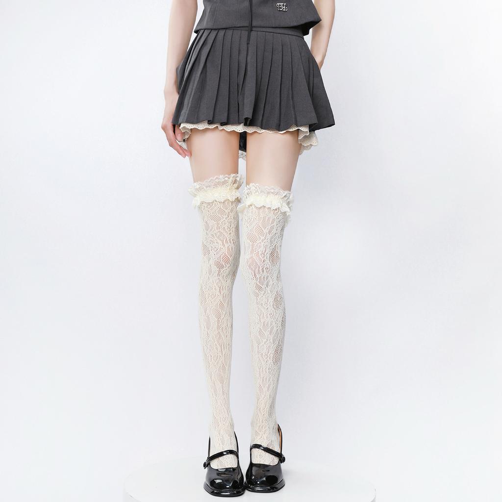 Summer Lolita style lace over-the-knee socks with jacquard hollow mesh design Lolita Girl's Lolita Short Socks