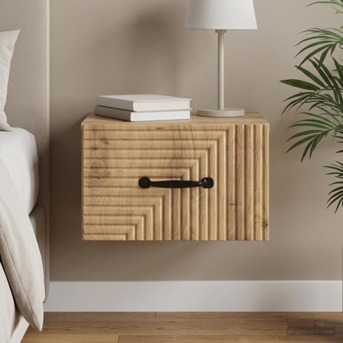 Table de chevet - MAISON EXCLUSIVE - Chêne artisanal - Bois d'ingénierie - Prise USB - 1 tiroir & étagère