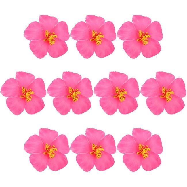 HOMSFOU 10PCS Hawaiian Faux Flowers Hibiscus Flowers Decoration Artificial Tropical Flower Vivid Flower for Hawaiian Luau Tabletop Decoration Party