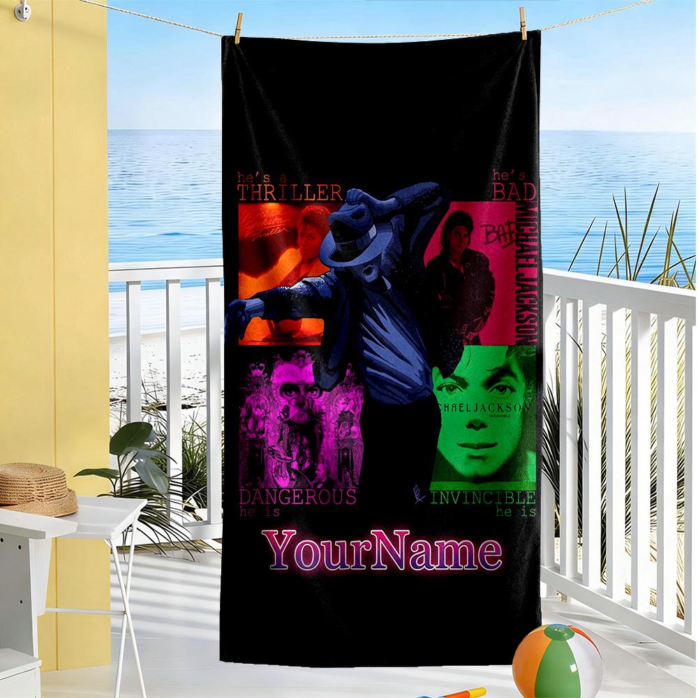 Michael Jackson Customized Name Beach Towel Super Soft Microfiber Quickdry Fabric Portable for SwimmingBeachCamping Travel Beach AccessoriesGym