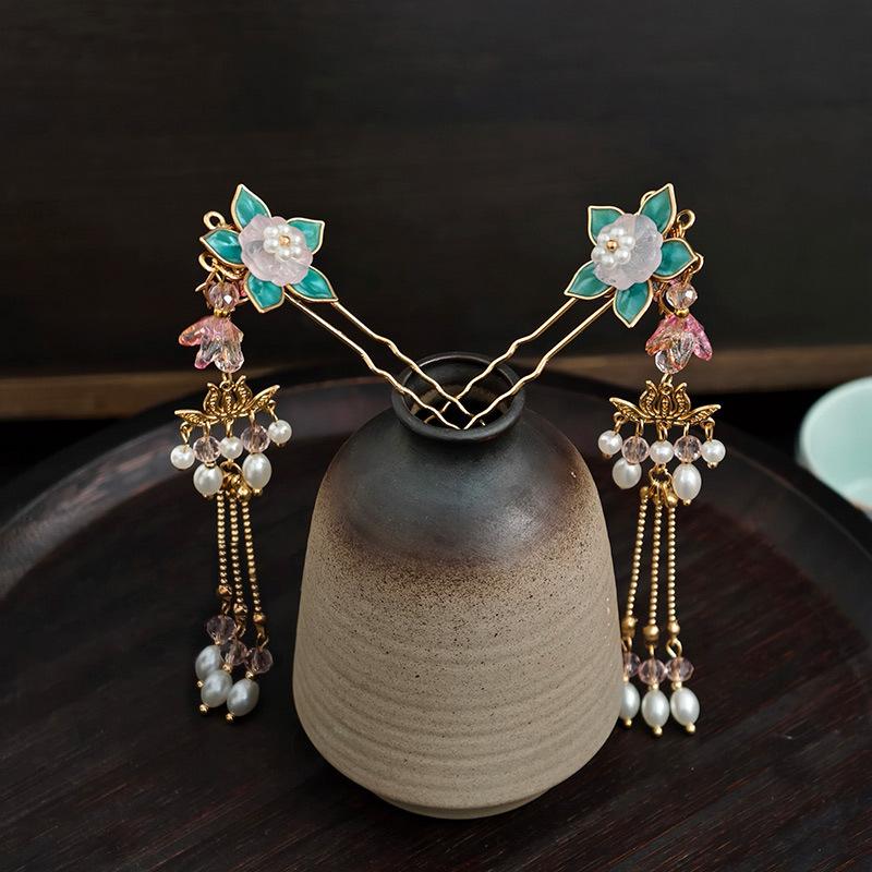 Red Maple Leaf Long Tassel Headdress Antiquity Hairpin Hanfu Cosplay Hair Clasp Step Shake