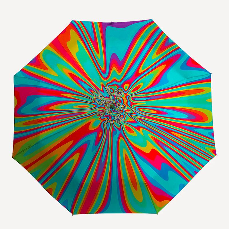 Psychedelic Floral Automatic Opening Folding Umbrella with 8-Rib Iron Frame - Portable Design for Outdoor Use, Festive Gift, Travel, Daily U