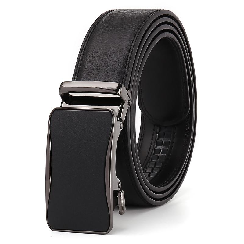 

PULO Двухслойный ремень из коровьей кожи с двойной нитью, верхний слой из коровьей кожи, автоматическая пряжка, высококачественный ремень 120cm чёрный