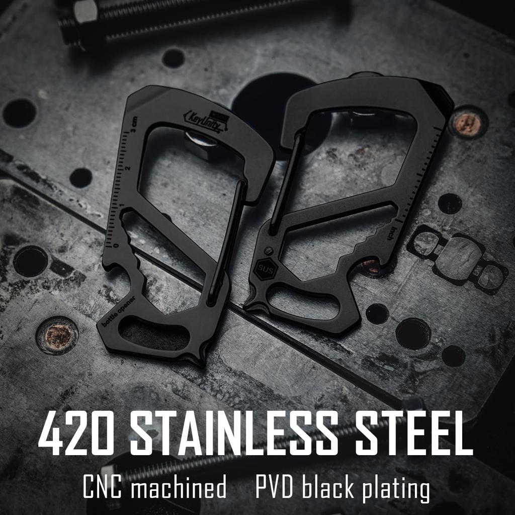 KeyUnity KS00 Multi-Tool Carabiner Keychain [Ruler, Bottle Opener, Screwdriver, Spanner] Multifunctional, Lightweight, Stylish EDC Tool, Stainless Ste