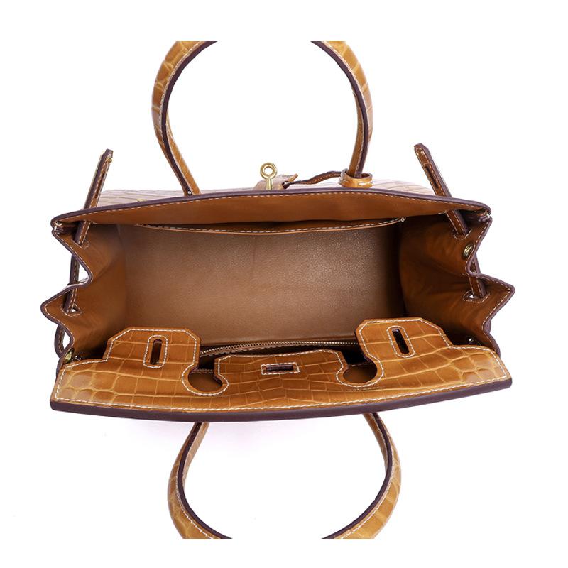 New Women Cowhide Handbag Crocodile Embossed Genuine Leather Top Handle Purse Fashion Shoulder Crossbody Bag for Daily Use- NO LOGO