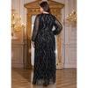 Plus Size Womens Elegant Sequined Bridesmaid Dress V-Neck Long Sleeve Slit Fitted Temperament Wedding Party Dress