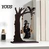 Decorative Accents for Showcases Halloween Swing Tree Decor, Vintage Wooden Tabletop Centerpiece with Bat Spider Web Pumpkin Creative Spooky