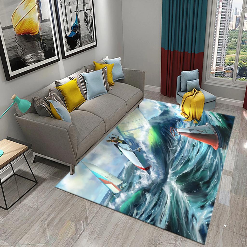 Oil Painting Sailboat Carpet Bathroom Mat Sea Scenery Waves Non-Slip Rug Kitchen Doorway Carpet Living Room Bedroom Decor Rugs
