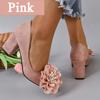 Aphixta Big Flowers With Stamens 7cm Square Heels Pumps Women Students And Adults Pointed Toe Flock Suede Shoes Plus Size 30-50
