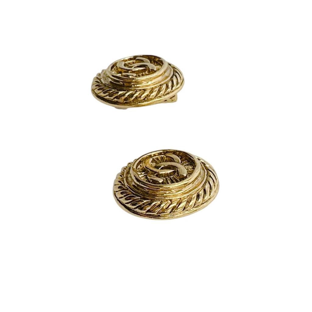 CHANEL Vintage large COCO Mark Earring metal gold Women Used