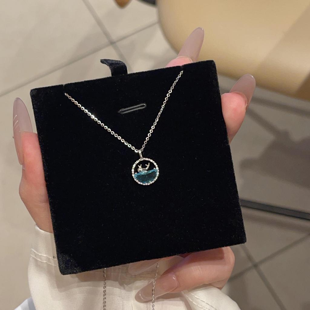 Exquisite S925 Sterling Silver Blue Whale Circle Necklace - Niche Design, Cold Fashion, Women's Clavicle Chain.