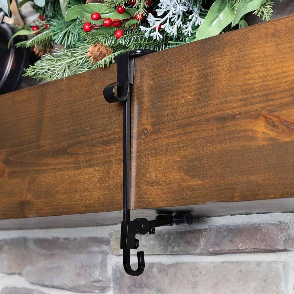 Fireplace Garland Hanger with 2 Metal Hooks Mantel Hanger Adjustable Mantle Hook for Hanging Stocking Garland Balls Fireplace