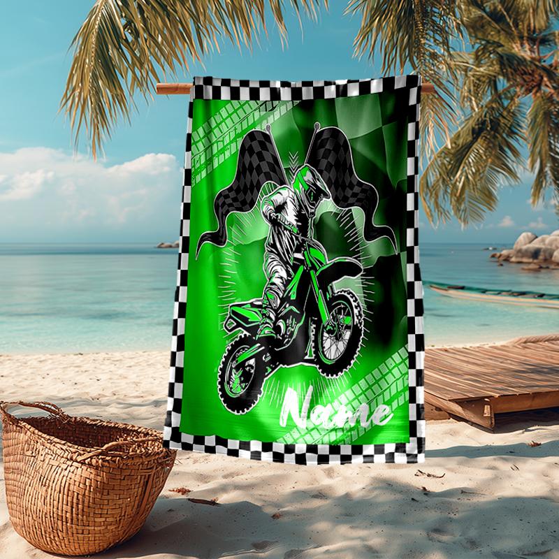 Serviette de plage ultra-douce personnalisée avec thème motos tout-terrain, Idéale pour la piscine - Camping, Plongée - Essentiel de voyage parfait, Serviette de plage vibrante.