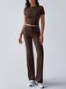 2025 European & American Women's Spring/Summer Solid Color Round Neck Set - Short Sleeve Top & Long Pants