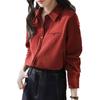 2025 Autumn/Winter Women's Retro Red Lapel Shirt: Lazy Brushed, Long Sleeve.
