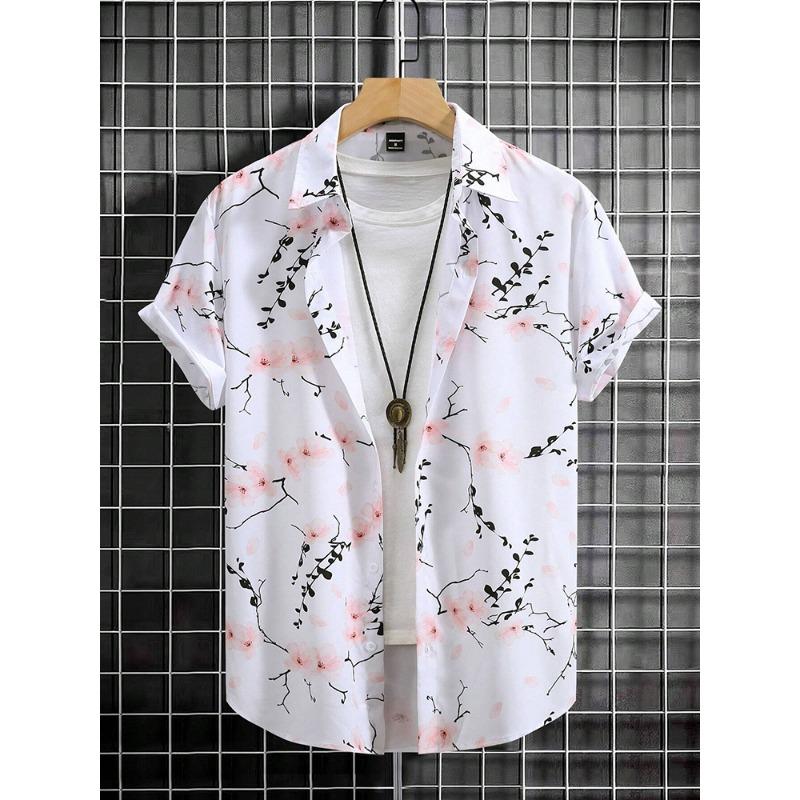 Hawaiian Print Short-sleeved Shirt Beach Party Trendy Men's Casual Shirt Summer Outdoor Everyday Men's Short-sleeved Shirt
