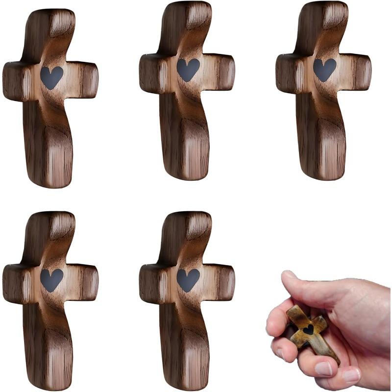 Pocket-Sized Olive Wood Cross - Heart Cutout Wooden Religious Cross for Prayer and Comfort - Encouragement Gift for Christmas