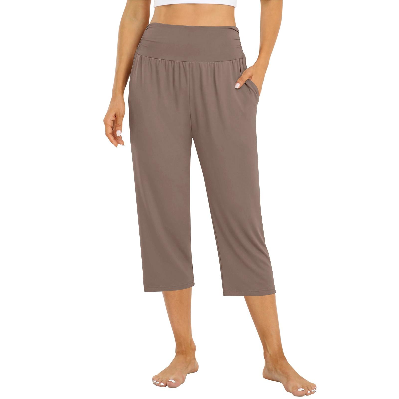 

Жіночі штани літні вільні штани для йоги зручні штани для тренувань з кишенями XXL кавовий