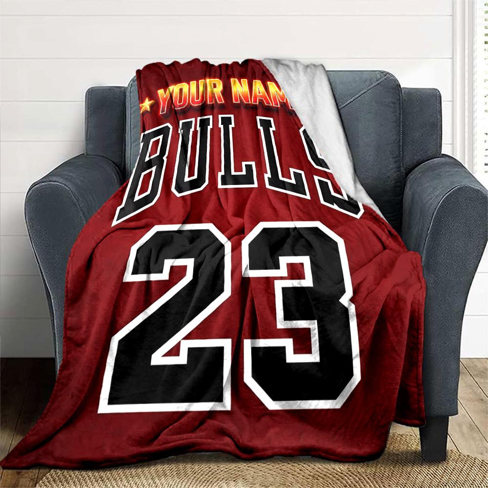1pc Personalized Name Chicago Bulls Blanket, Gift, for Men and Women, Soft Blanket, Good for Sofa Bed Couch Travel, Lightweight Flannel Blanket