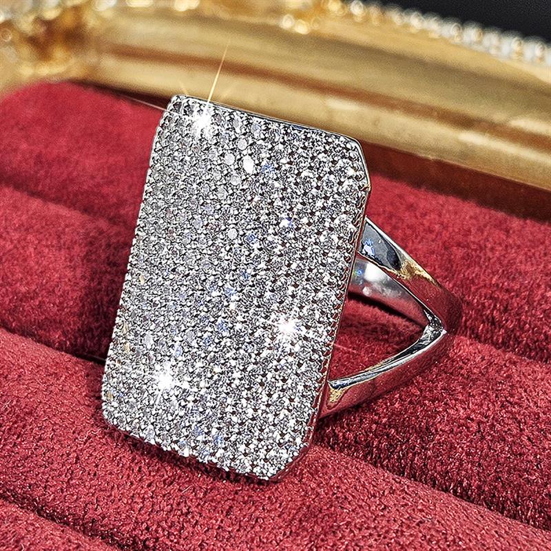 Huitan Sparkling Women Geometric Ring Full Brilliant Cubic Zirconia Fashion Wedding Party Accessories Elegant Luxury Jewelry