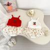 Baby Girl Cherry Print Tank Top and Tiered Skirt Summer Outfit Set
