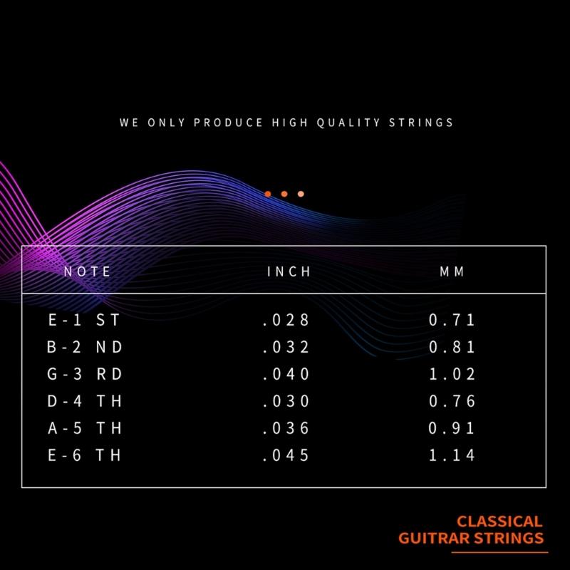 6Pcs Classical Nylon Guitar Strings .028-.045 Folk Guitar String Replacement Acoustic Guitar Accessories Easy to Use