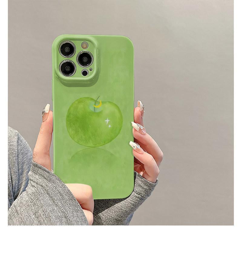 Green Background Apple Is Suitable for Apple 17promax Cartoon Cute iPhone16Pro Lens All-inclusive 15 New 14