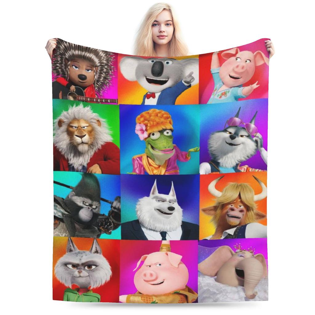 Sing 2 Kids Cartoon Movie Knitted Blanket Flannel Musical Comedy Soft Throw Blanket for Home Couch Bedspread